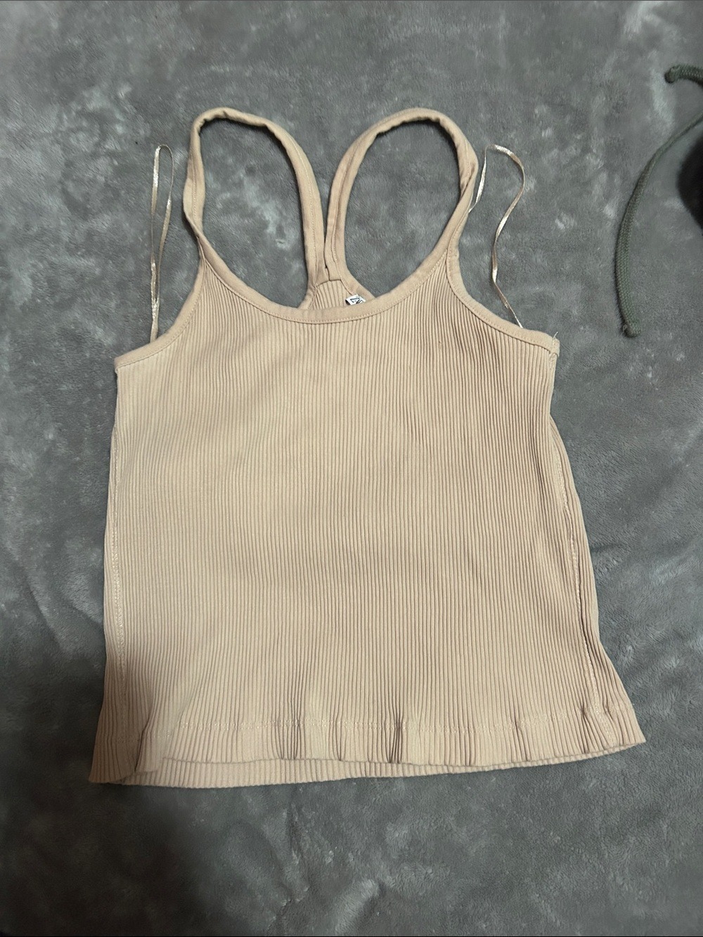 Zara Ribbed Tank Top in Beige - Racerback